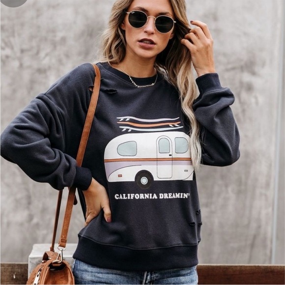 Le Lis | California Dreamin’ Cotton Blend Distressed Sweatshirt | M - Picture 1 of 4